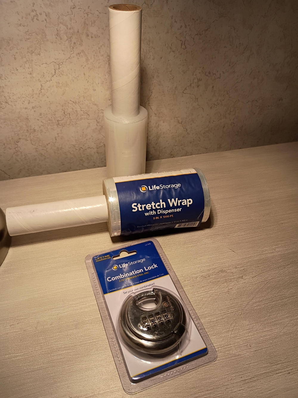 Clear Stretch Wrap with Dispenser and Combination Lock - White